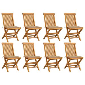 vidaXL Klappst&uuml;hle mit beigen Kissen, 8-teilig, Massivholz Teakholz