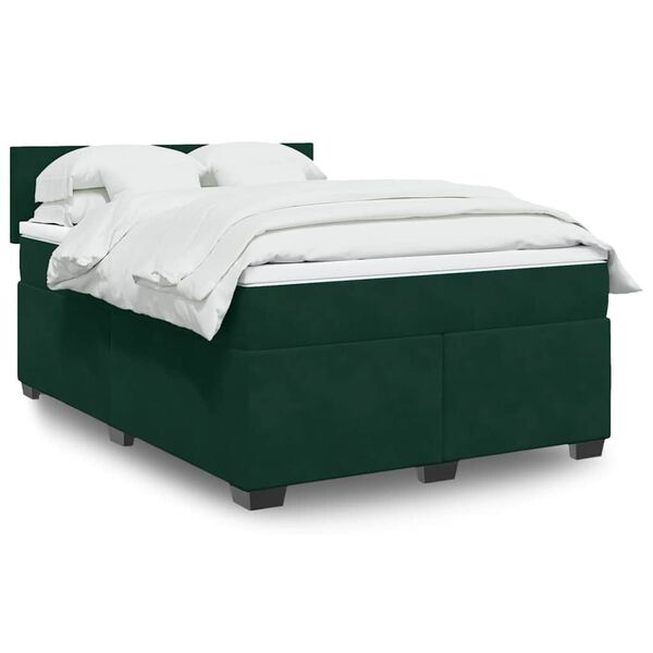 vidaXL Boxspringbett mit Matratze Dunkelgr&uuml;n 160x200 cm Samt
