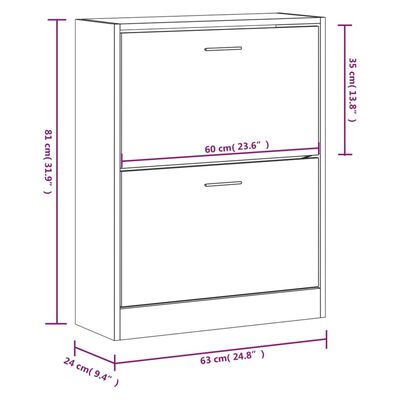 vidaXL Schuhschrank Braun Eichen-Optik 63x24x81 cm Holzwerkstoff