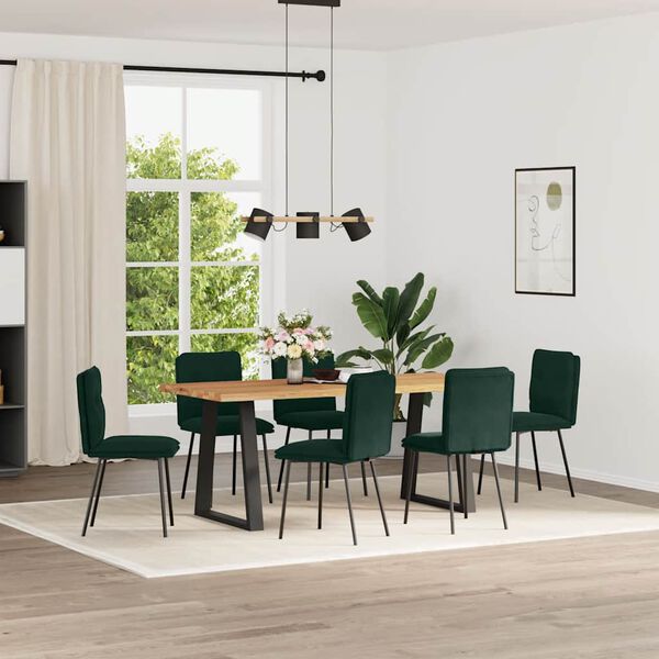 vidaXL Esszimmerst&uuml;hle 6 Stk. Dunkelgr&uuml;n Samt