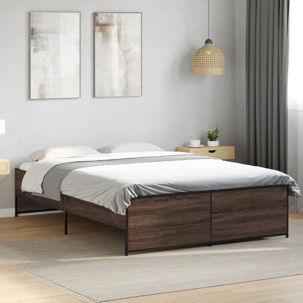 vidaXL Bettgestell Braun Eichen-Optik 120x190 cm Holzwerkstoff Metall