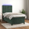 vidaXL Boxspringbett mit Matratze & LED Dunkelgr&uuml;n 90x200 cm Samt