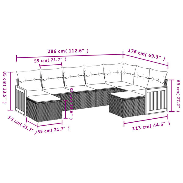 vidaXL 9-tlg. Garten-Sofagarnitur mit Kissen Schwarz Poly Rattan