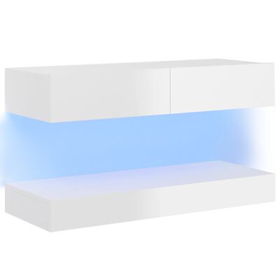 vidaXL TV-Schrank mit LED-Leuchten Hochglanz-Weiß 90x35 cm