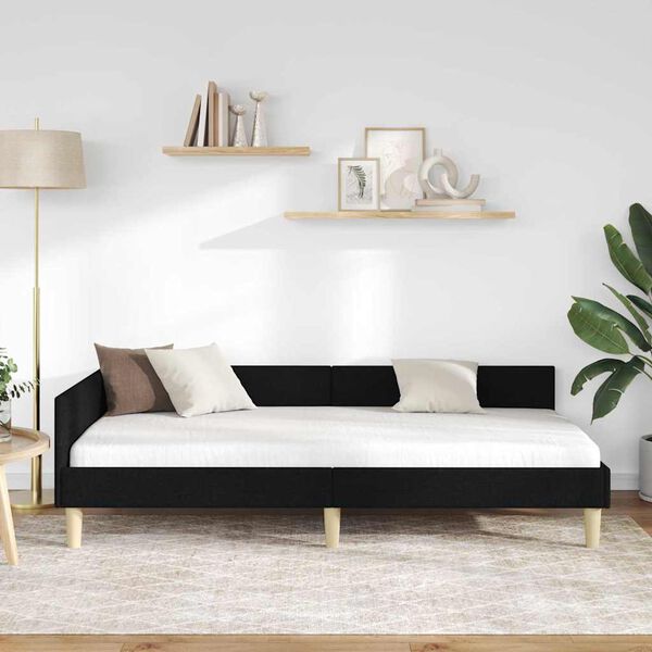 vidaXL Eckbettgestell mit Kopfteil Schwarz 80 x 200 cm Stoff