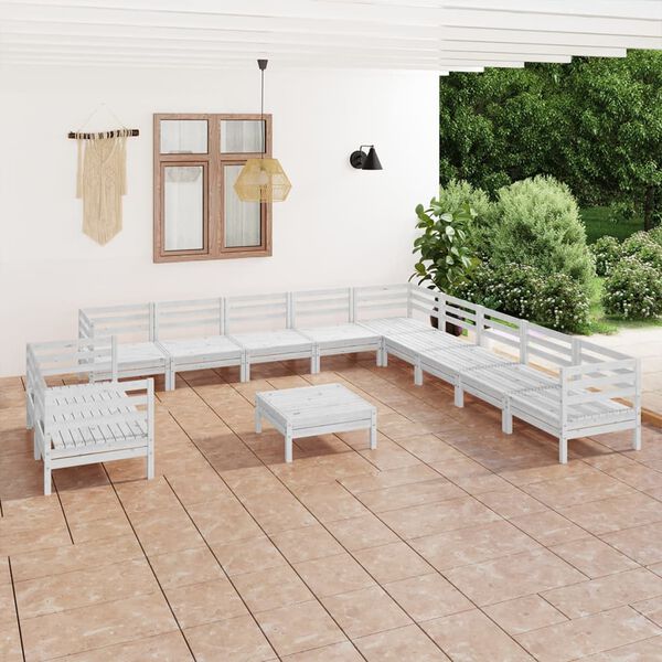 vidaXL 12-tlg. Garten-Lounge-Set Massivholz Kiefer Wei&szlig;