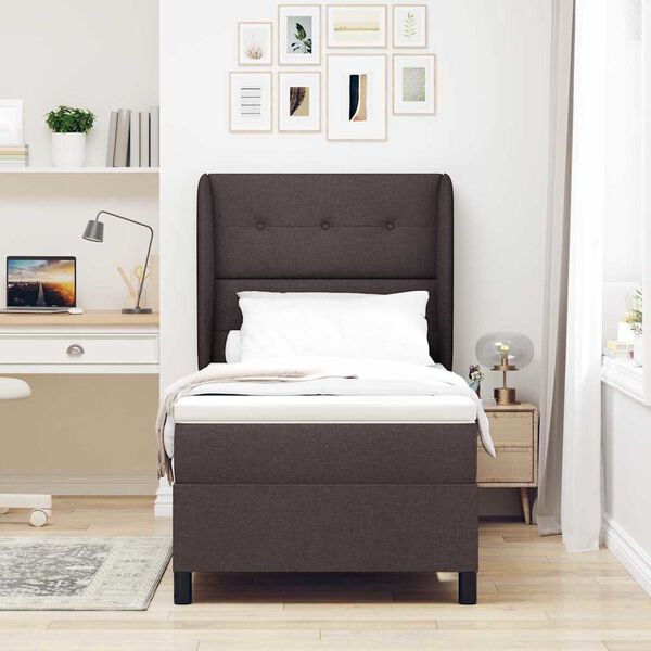 vidaXL Boxspringbett mit Matratze Dunkelbraun 90 x 200 cm Stoff