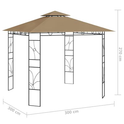 vidaXL Pavillon 3x3x2,7 m Taupe 160 g/m²