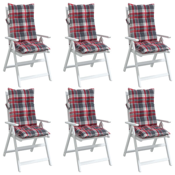 vidaXL Hochlehner-Auflagen 6 Stk. Rotes Karomuster Oxford-Gewebe