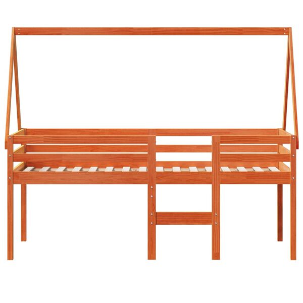 vidaXL Hochbett mit Dach Wachsbraun 90x190 cm Massivholz Kiefer