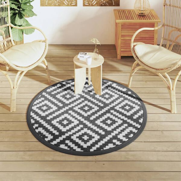 vidaXL Outdoor-Teppich ARAKIL Wei&szlig; und Schwarz &Oslash;120 cm PP