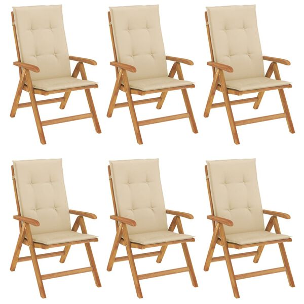 vidaXL Gartenst&uuml;hle mit Kissen 6 Stk. Massivholz Teak