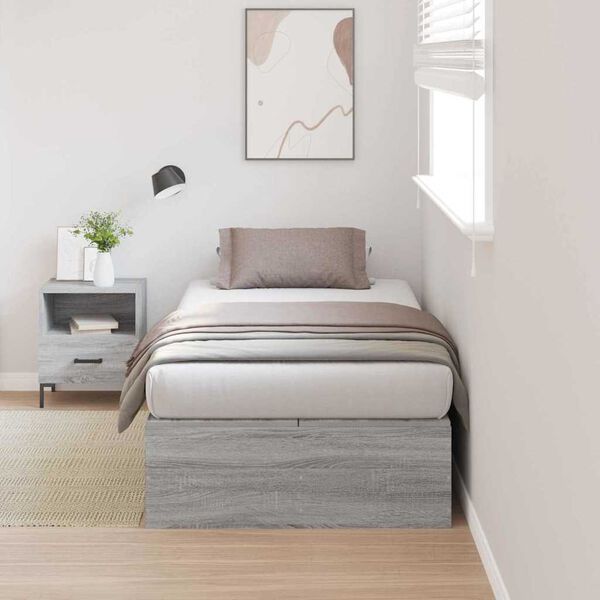 vidaXL Aufbewahrungsbettgestell mit Speicher Graues Sonoma 90 x 190 cm