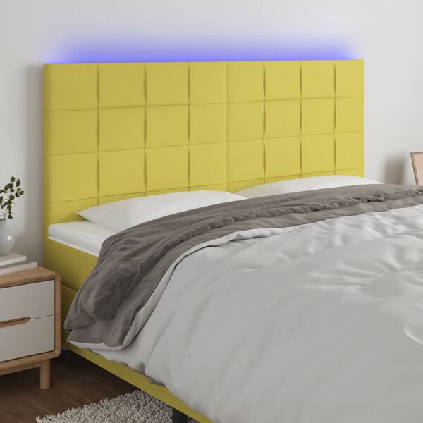 vidaXL LED Kopfteil Gr&uuml;n 160x5x118/128 cm Stoff