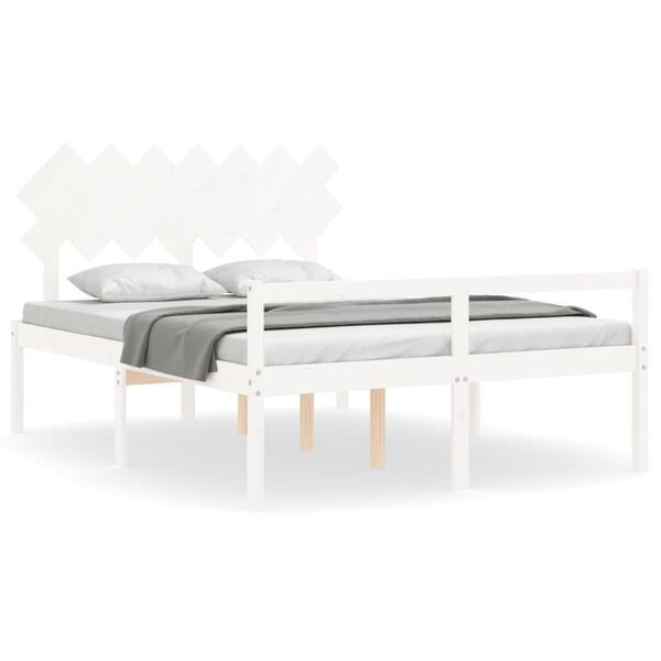 vidaXL Seniorenbett mit Kopfteil 140x190 cm Wei&szlig; Massivholz