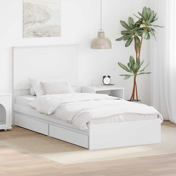 vidaXL Aufbewahrungsbett mit Kopfteil Wei&szlig; 90 x 200 cm Holzwerkstoff