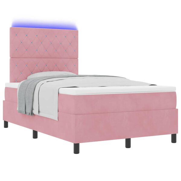 vidaXL LED Boxspringbett mit Matratze Rosa 120 x 200 cm Stoff