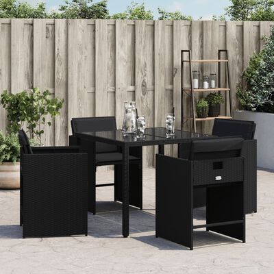 vidaXL Gartenstühle mit Kissen 4 Stk. Schwarz Poly Rattan