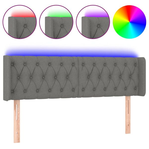 vidaXL LED Kopfteil Dunkelgrau 147x16x78/88 cm Stoff