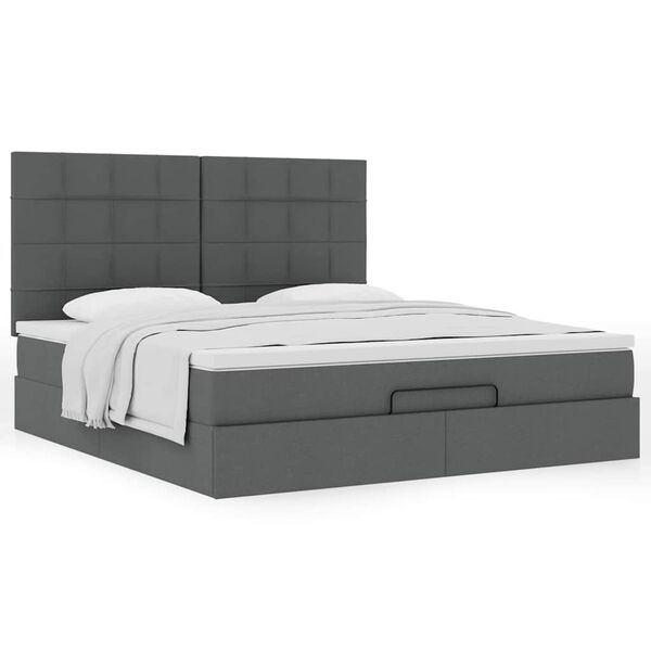 vidaXL Ottoman-Bett mit Matratze Dunkelgrau 180x200 cm Stoff