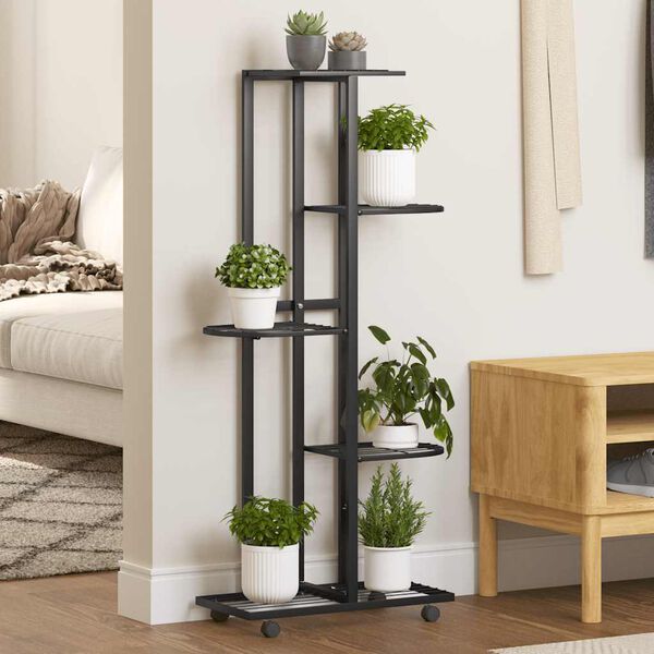 vidaXL Blumenst&auml;nder 5-Etagen mit Rollen 44x23x100 cm Schwarz Eisen
