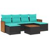 vidaXL 7-teiliges Gartensofa-Set mit Kissen, schwarzes Polyrattan