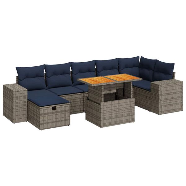 vidaXL 8-tlg. Garten-Sofagarnitur mit Kissen Braun Poly Rattan Akazie
