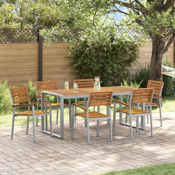 vidaXL Garten Essgruppe 7 pcs Grau Massivholz Akazie