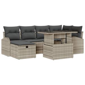vidaXL Garten-Sofa-Set mit Kissen 7 pcs Hellgrau Poly Rattan