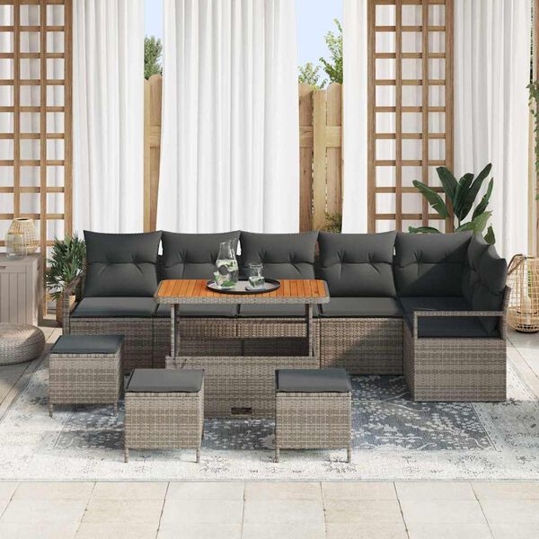 vidaXL Garten-Sofa-Set mit Kissen mit Speicher mit Kissen 10 pcs Grau