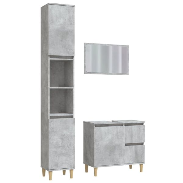 vidaXL 3-tlg. Badm&ouml;bel-Set Betongrau Holzwerkstoff