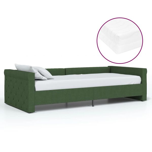 vidaXL Tagesbett mit Matratze USB Dunkelgr&uuml;n Stoff 90x200 cm