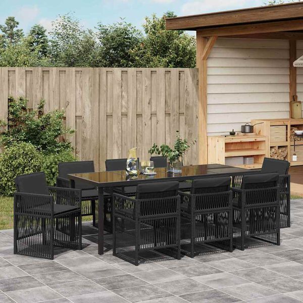 vidaXL Garten Essgruppe 9 pcs Schwarz Pulverbeschichteter Stahl