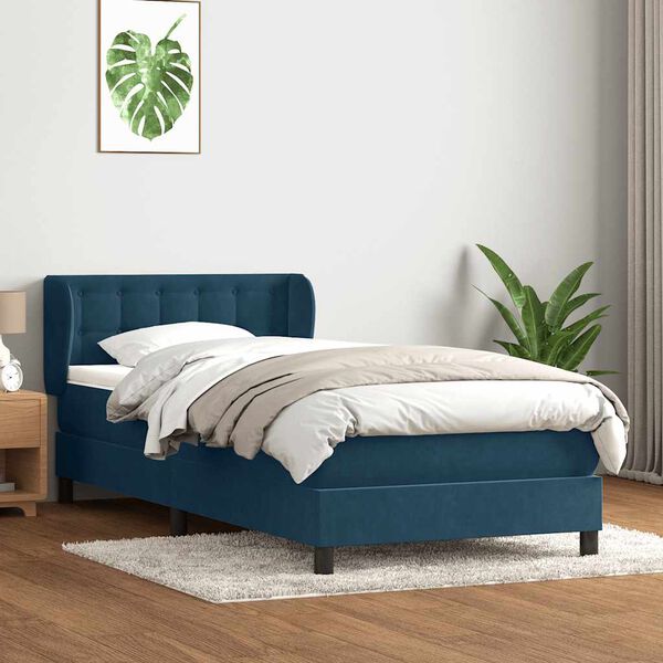 vidaXL Boxspringbett mit Matratze Dunkelblau 80x210 cm Samt