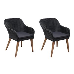 vidaXL Gartenst&uuml;hle mit Polstern 2 Stk. Poly Rattan Schwarz