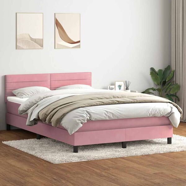 vidaXL Boxspringbett mit Matratze & LED Rosa 160x210 cm Samt