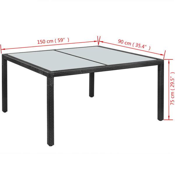 vidaXL Gartentisch Schwarz 150x90x75 cm Poly Rattan