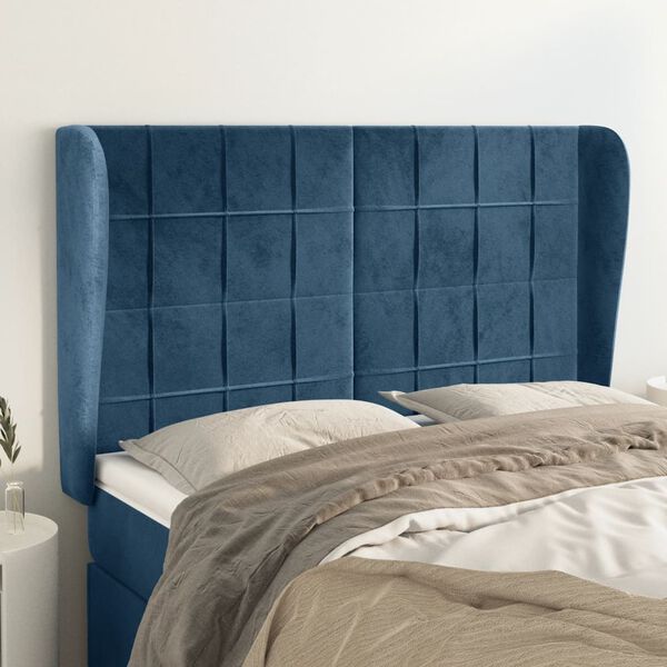 vidaXL Kopfteil mit Ohren Dunkelblau 147x23x118/128 cm Samt