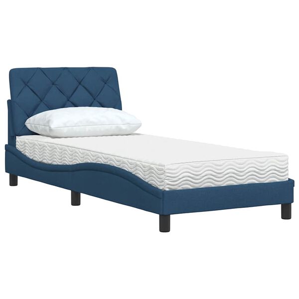 vidaXL Bett mit Matratze Blau 90x190 cm Stoff