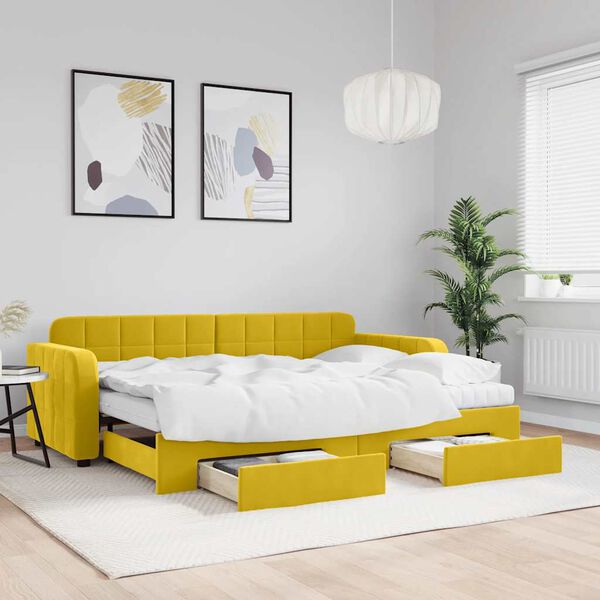 vidaXL Tagesbett Ausziehbar mit Schubladen Gelb 80x200 cm Samt