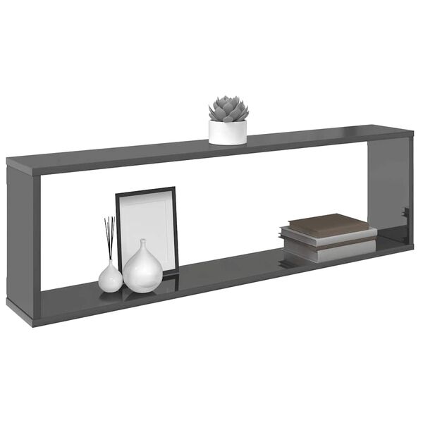 vidaXL W&uuml;rfelregale 2 Stk. Hochglanz-Grau 100x15x30 cm Holzwerkstoff
