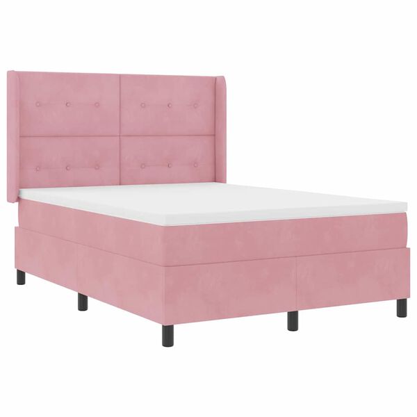 vidaXL LED Boxspringbett mit Matratze Rosa 160 x 200 cm Samt