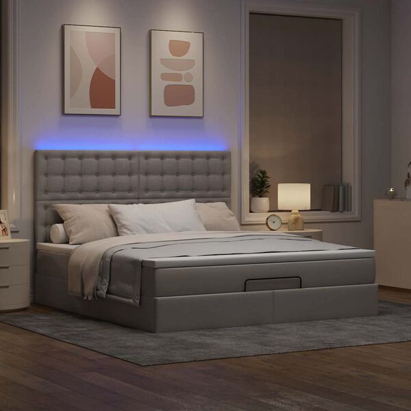 vidaXL Ottoman-Bett mit Matratze & LEDs Taupe 160x200 cm Stoff