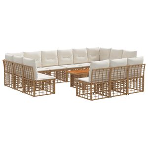 vidaXL Gartensofa-set 14 stk. Nat&uuml;rlich und Cremwei&szlig; Poly-Rattan