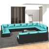 vidaXL 14-tlg. Garten-Lounge-Set mit Kissen Schwarz Poly Rattan