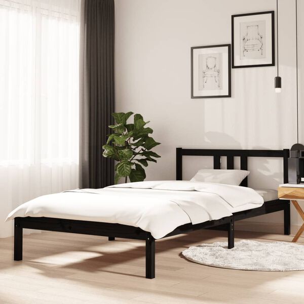 vidaXL Massivholzbett Schwarz 100x200 cm