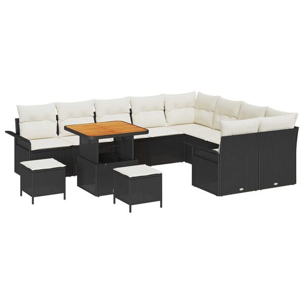 vidaXL Gartensofa-set mit Kissen 12 pcs Schwarz Poly-Rattan