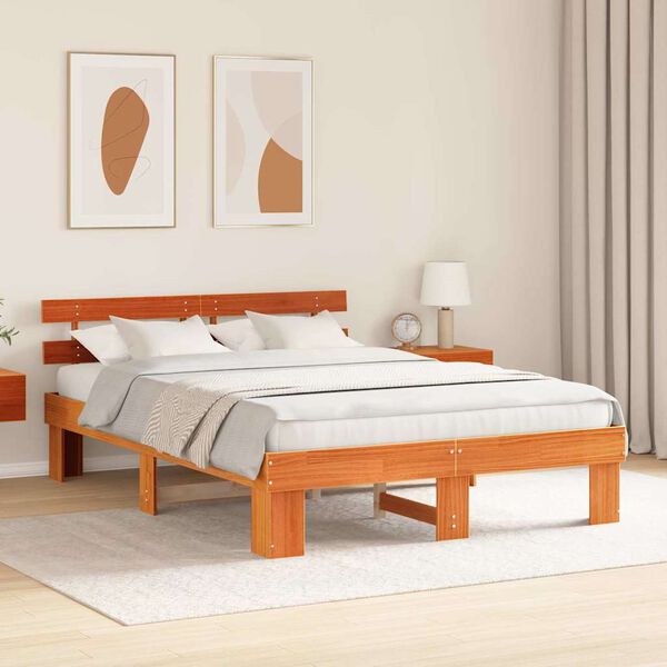 vidaXL Bettrahmen Wachsbraun 150 x 200 cm Massives Kiefernholz