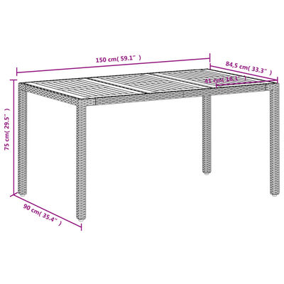 vidaXL Gartentisch Beige 150x90x75 cm Poly Rattan Akazienholz