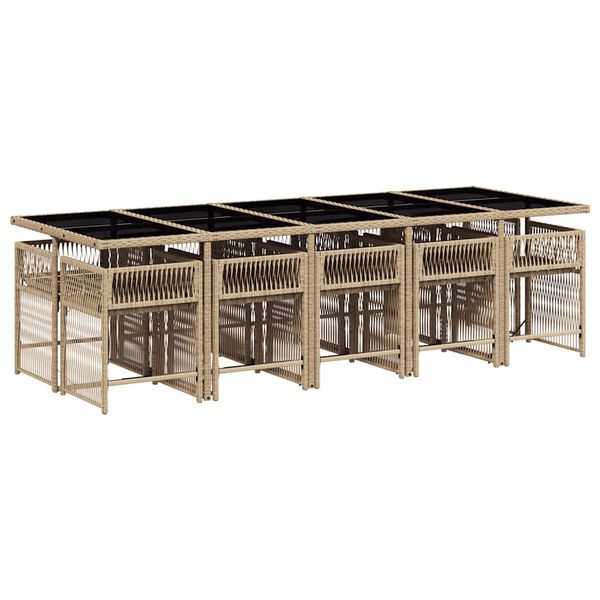 vidaXL 11-tlg. Garten-Essgruppe mit Kissen Beigemischung Poly Rattan